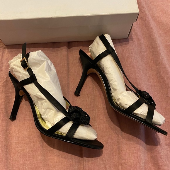 Vintage Black silk strap heels 80’s - Picture 6 of 8